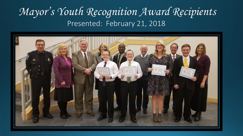 Mayor's Youth Recognition Award Presented February 21, 2018.